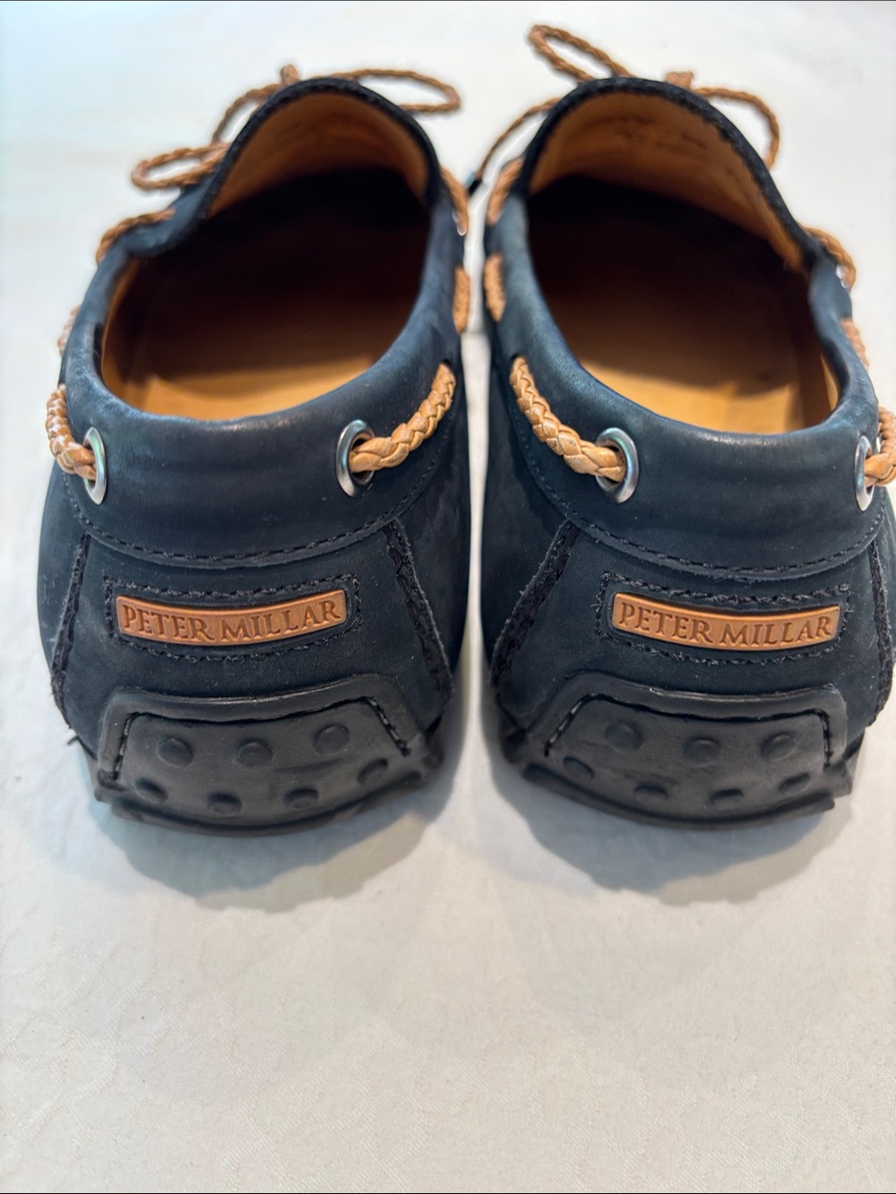 Peter Millar Navy Suede Driving Loafers with Tan Rope Laces - Picture 3 of 9